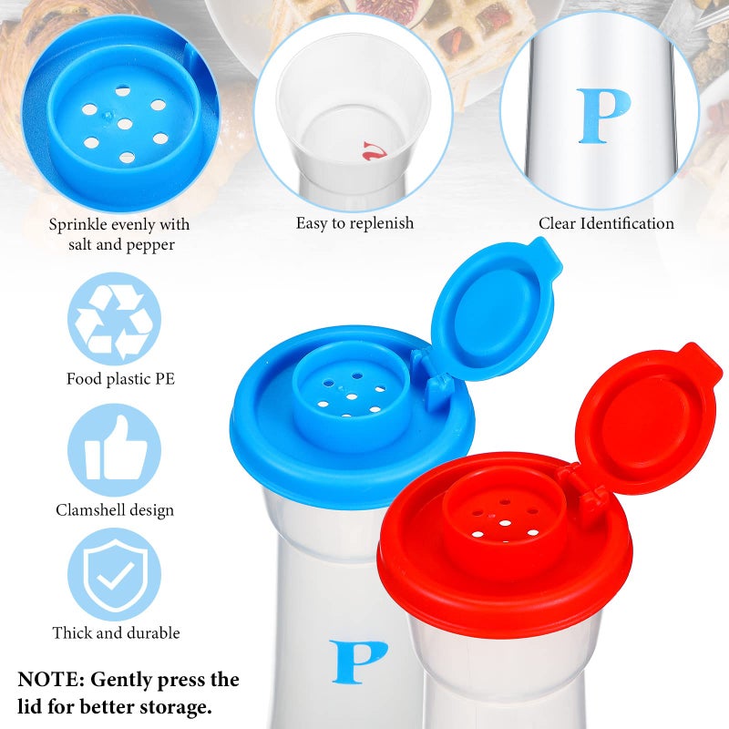 Romooa Set of 2 Plastic Salt and Pepper Shakers with Lids Large Hourglass Covered Moisture Proof Salt Shaker Pepper Container for Home Kitchen Restaurant Camping(Blue Red) - Image 4